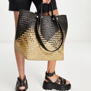 All Saints Allington Black and Tan Woven Tote Bag
